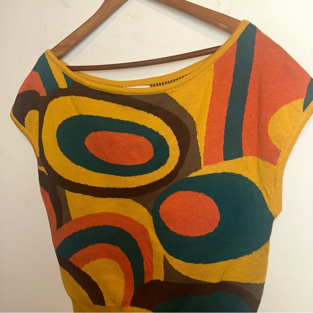 OXKNIT Womens Med Floral Jacquard  Slant Shoulder Sweater Geometric Disco Y2K - Picture 2 of 9